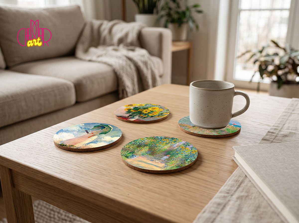 Claude Monet Art Coaster Set — 4 Coordinated Impressionist Masterpieces | Cheddar Art