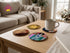 Set of 4 square cork coasters featuring iconic Gustav Klimt paintings including The Kiss and Danaë