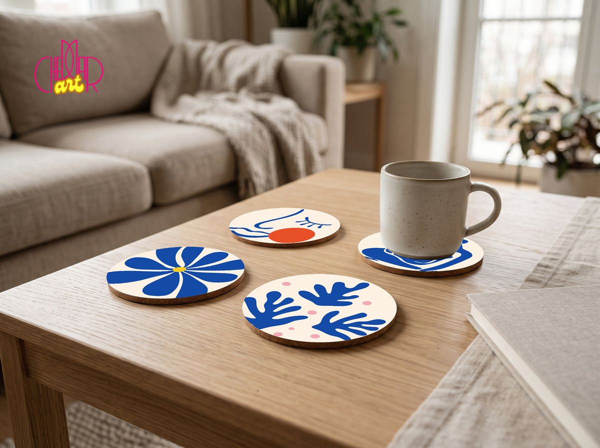 Henri Matisse Blue Cut-Outs Coaster Set — 4 Coordinated Artworks | Cheddar Art