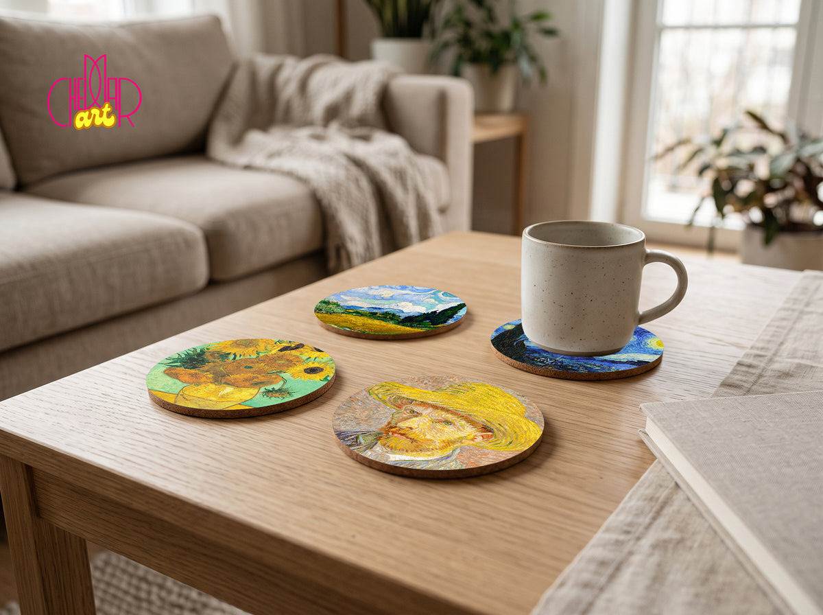 Vincent van Gogh Masterpieces Coaster Set — 4 Coordinated Artworks | Cheddar Art