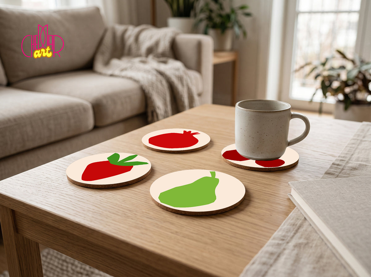 Henri Matisse Fruit Cut-Outs Coaster Set — 4 Coordinated Artworks | Cheddar Art