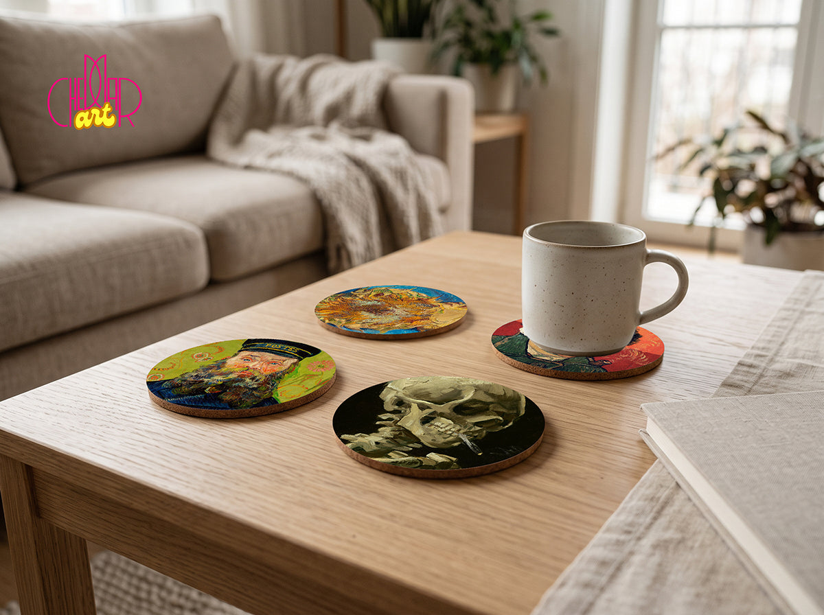 Vincent van Gogh Art Coaster Set — 4 Coordinated Post-Impressionist Masterpieces | Cheddar Art