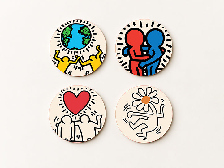 Keith Haring Pop Art Coaster Set — 4 Coordinated Artworks | Cheddar Art