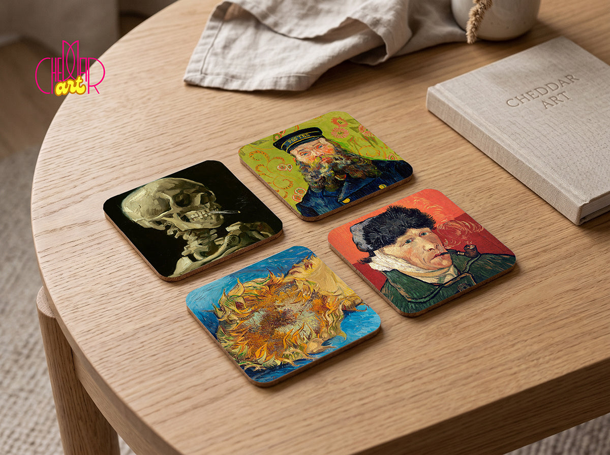 Vincent van Gogh Art Coaster Set — 4 Coordinated Post-Impressionist Masterpieces | Cheddar Art