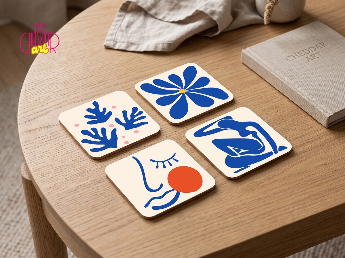 Henri Matisse Blue Cut-Outs Coaster Set — 4 Coordinated Artworks | Cheddar Art