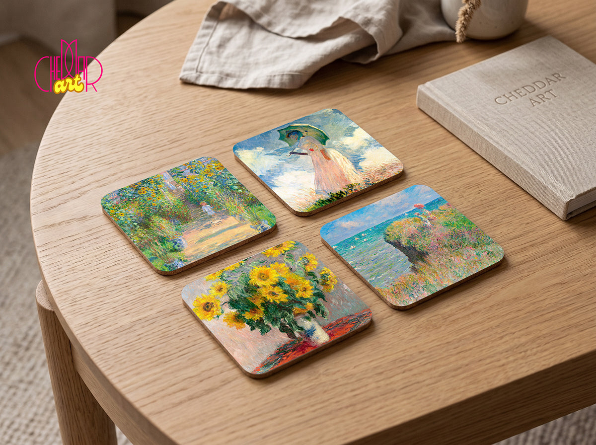 Claude Monet Art Coaster Set — 4 Coordinated Impressionist Masterpieces | Cheddar Art