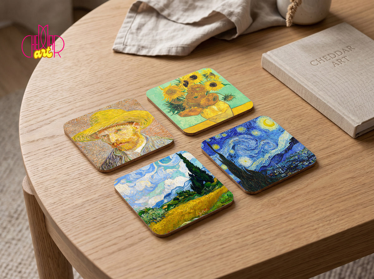 Vincent van Gogh Masterpieces Coaster Set — 4 Coordinated Artworks | Cheddar Art