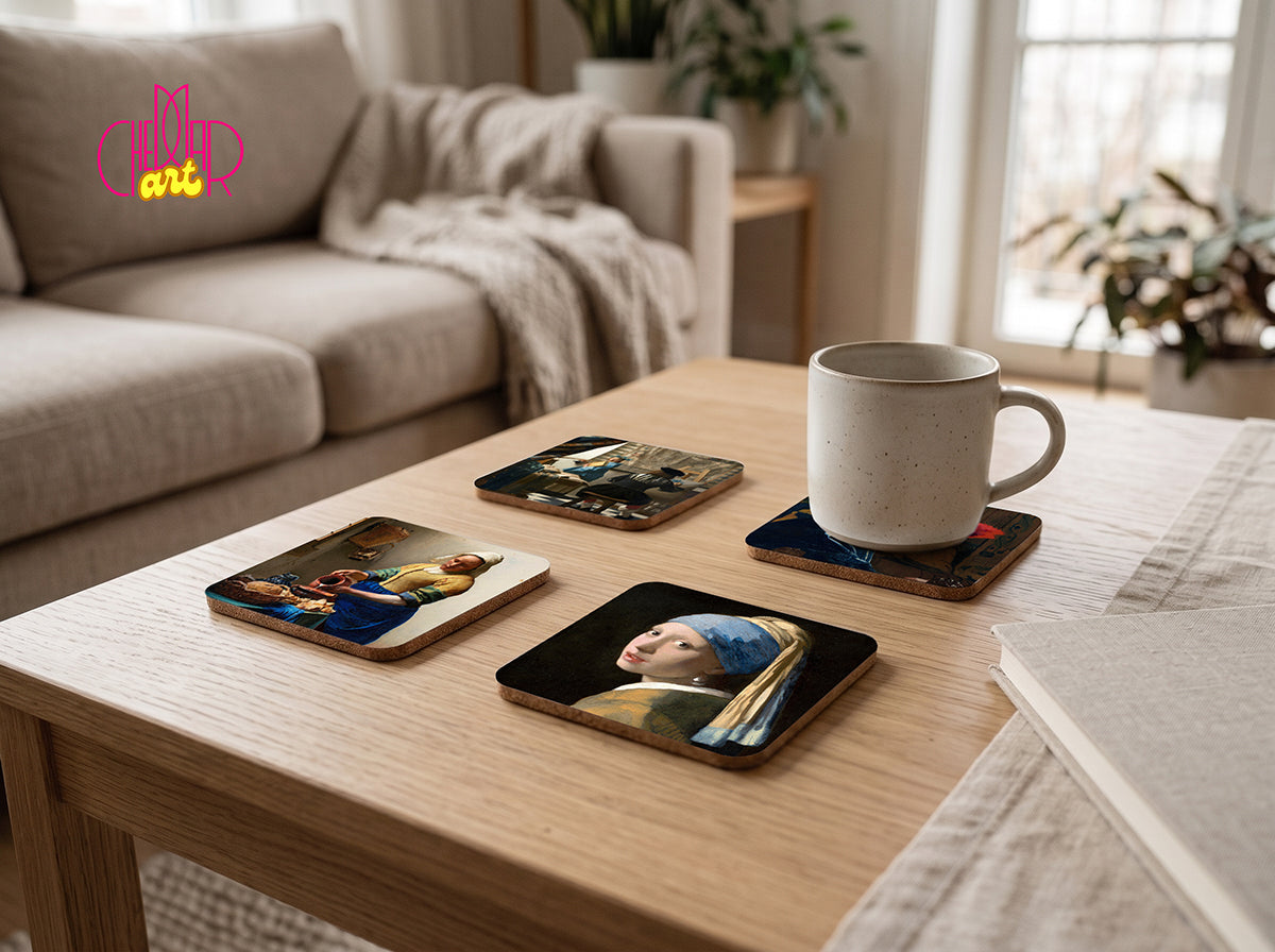 Johannes Vermeer Art Coaster Set — 4 Coordinated Dutch Golden Age Masterpieces | Cheddar Art