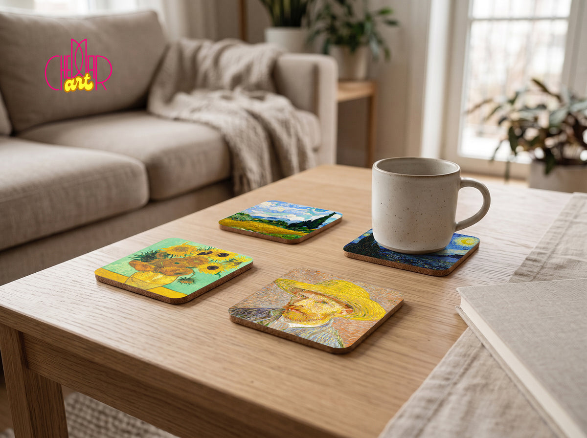 Vincent van Gogh Masterpieces Coaster Set — 4 Coordinated Artworks | Cheddar Art