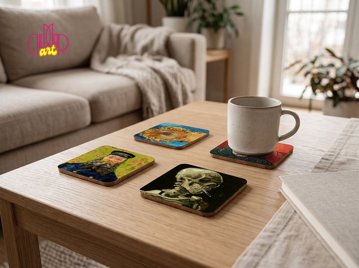 Vincent van Gogh Art Coaster Set — 4 Coordinated Post-Impressionist Masterpieces | Cheddar Art