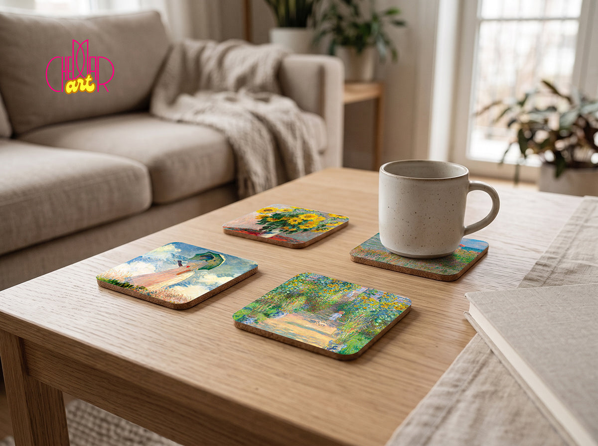 Claude Monet Art Coaster Set — 4 Coordinated Impressionist Masterpieces | Cheddar Art