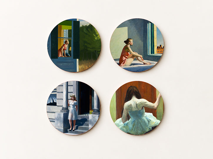 dward Hopper Art Coaster Set — 4 Coordinated Realist Masterpieces | Cheddar Art