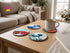 Set of 4 square cork coasters featuring iconic Japanese Ukiyo-e landscape prints including Great Wave off Kanagawa and Red Mount Fuji by Hokusai