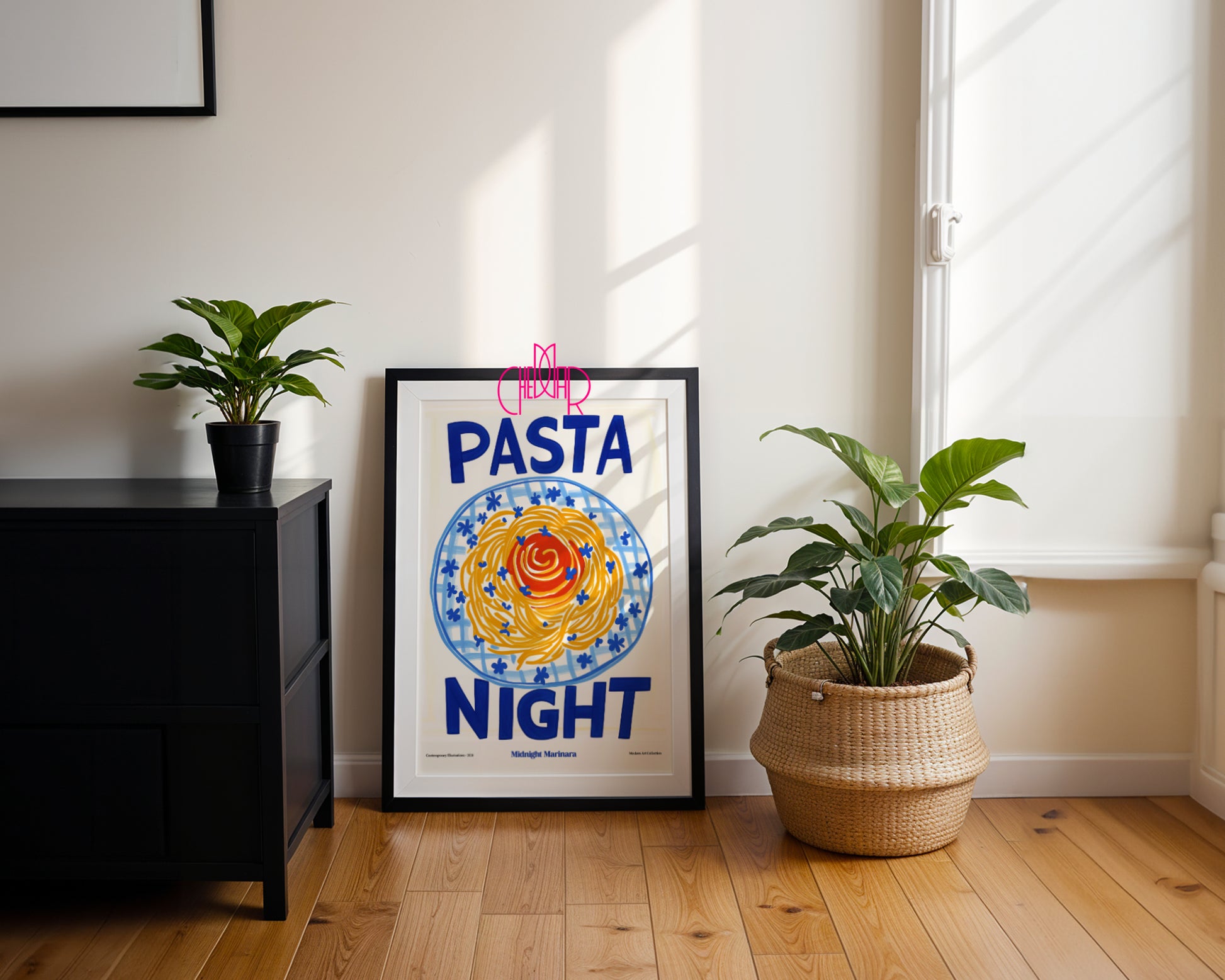 Pasta Night modernist poster, Contemporary Art Gallery