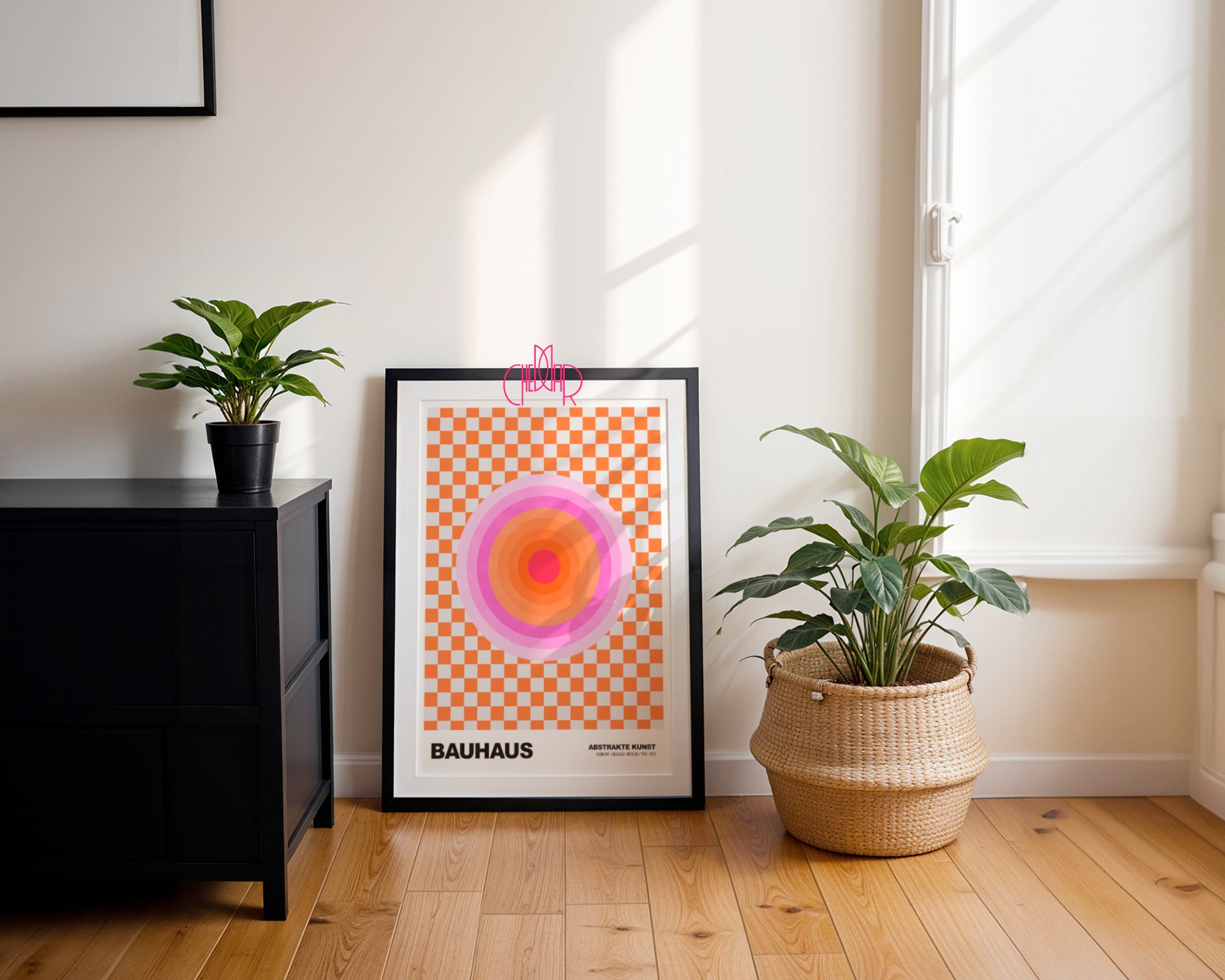 Energia Retro: Checkered Pulse – Bauhaus, Abstract Neon Orbit