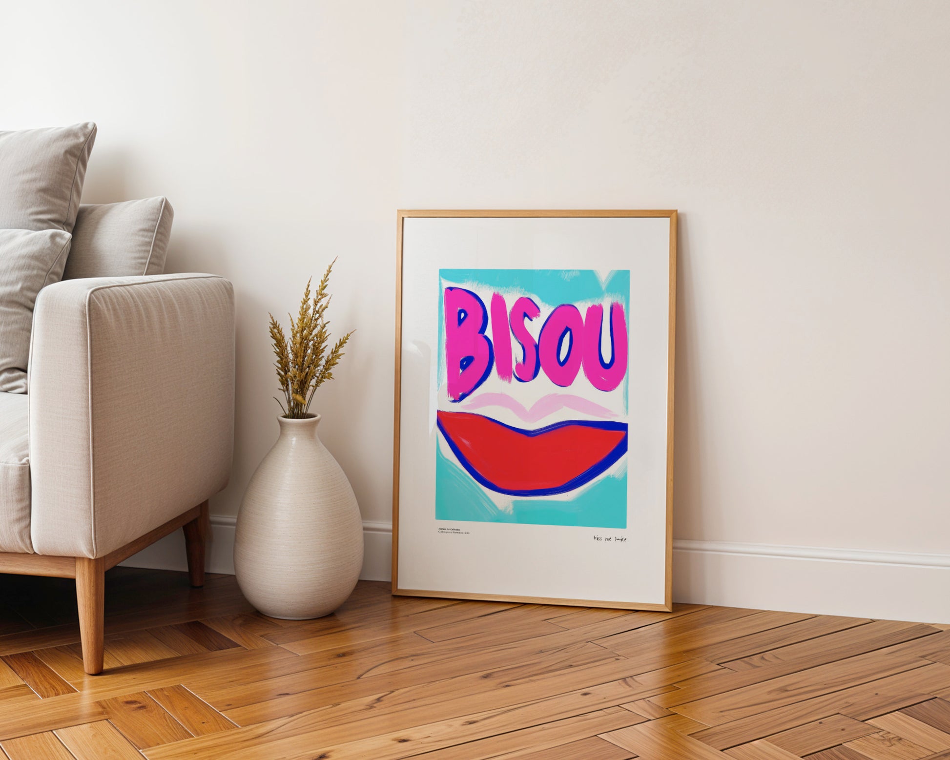Bisou Bisou poster, French Kiss, modernism, contemporary art