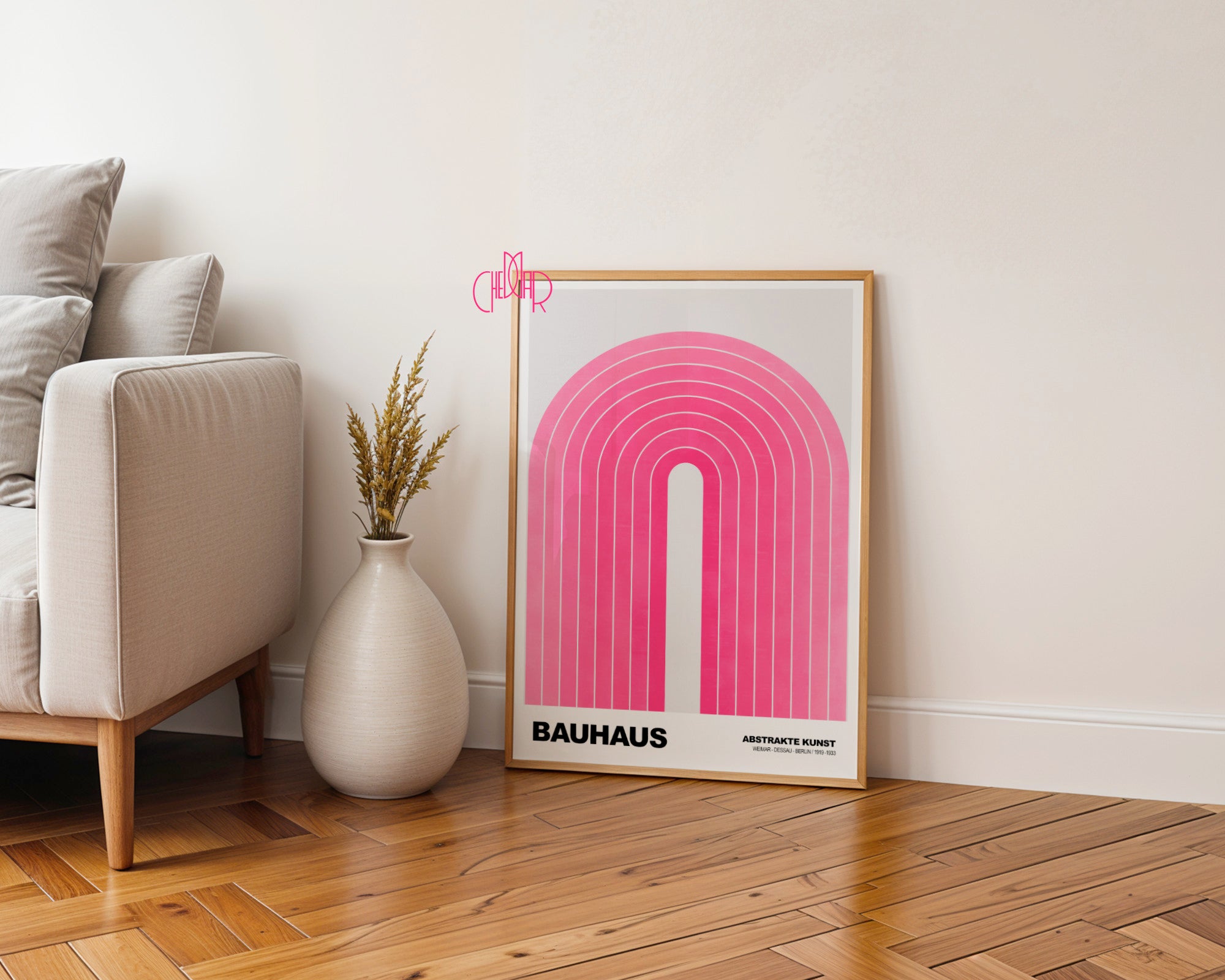 Różowa Aura: Vibrant Arches – Bauhaus, Abstract Spectrum Design