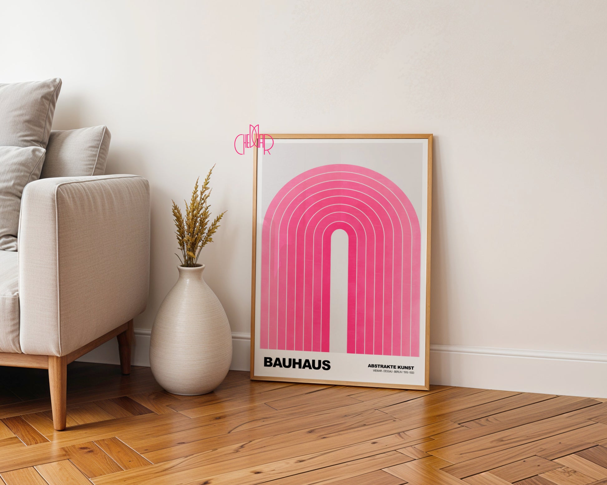 Różowa Aura: Vibrant Arches – Bauhaus, Abstract Spectrum Design