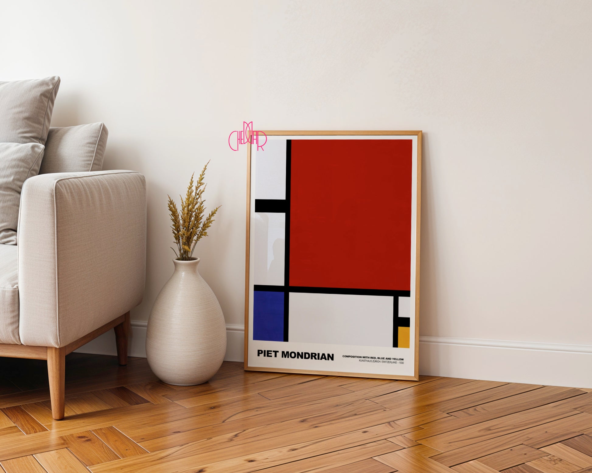 Czysta Abstrakcja: Scarlet Dominance – Piet Mondrian, Red & Blue Modernist Grid