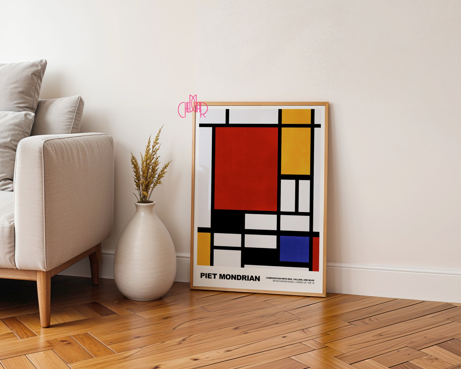 Geometryczna Dominacja: Scarlet Balance – Mondrian, British Fashion Council Composition