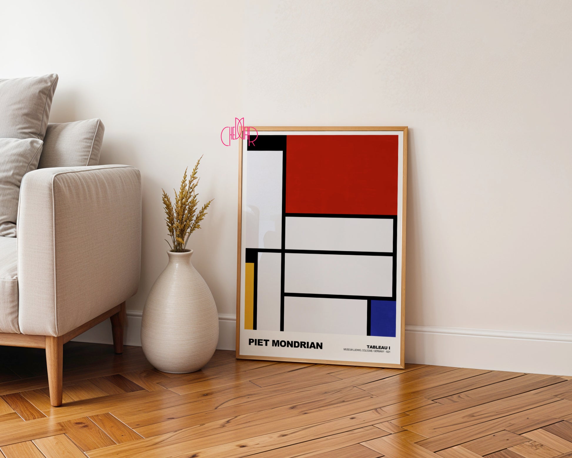 Czerwony Minimalizm: Abstract Grid – Mondrian, Modernist Red & Yellow