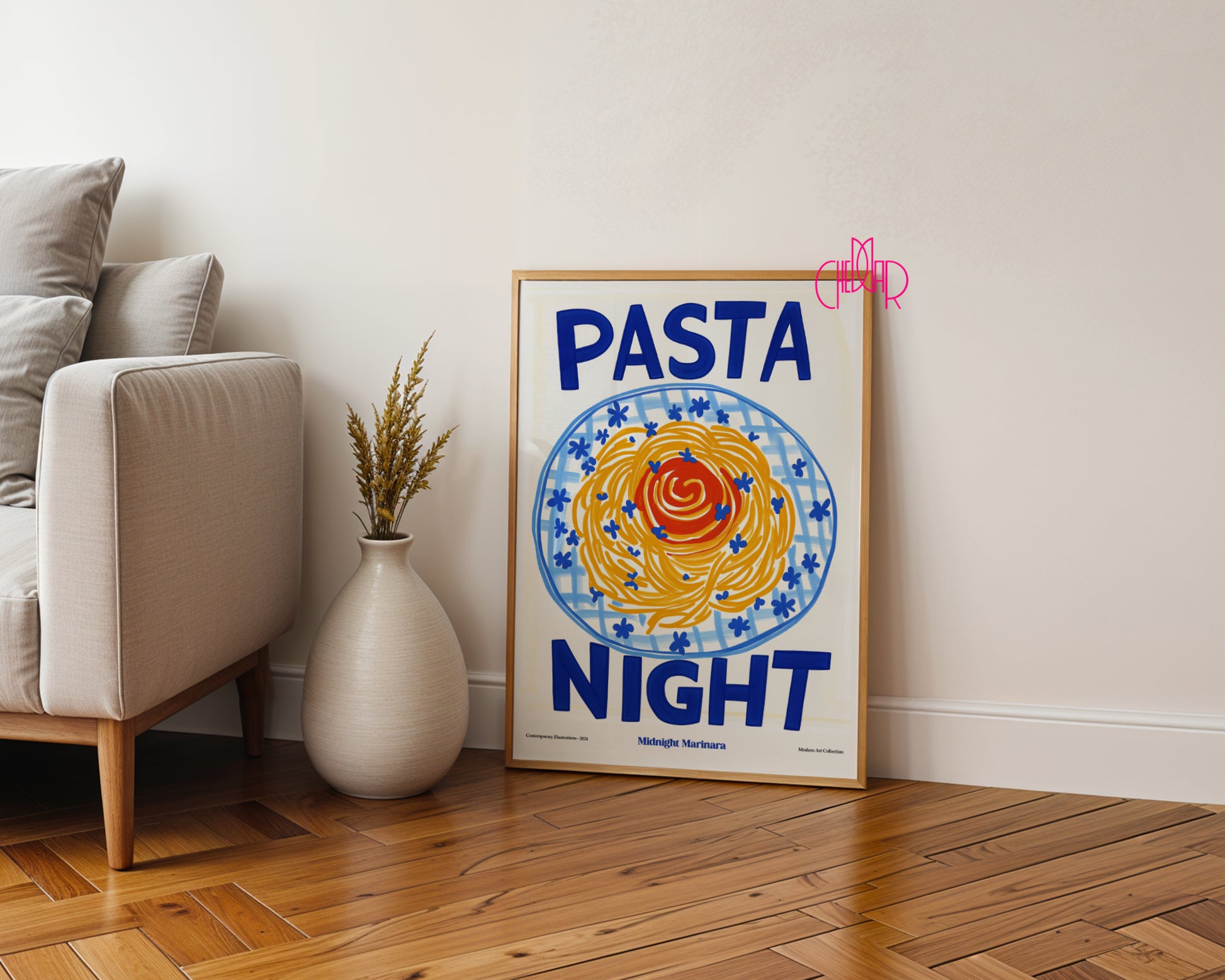 Pasta Night modernist poster, Contemporary Art Gallery