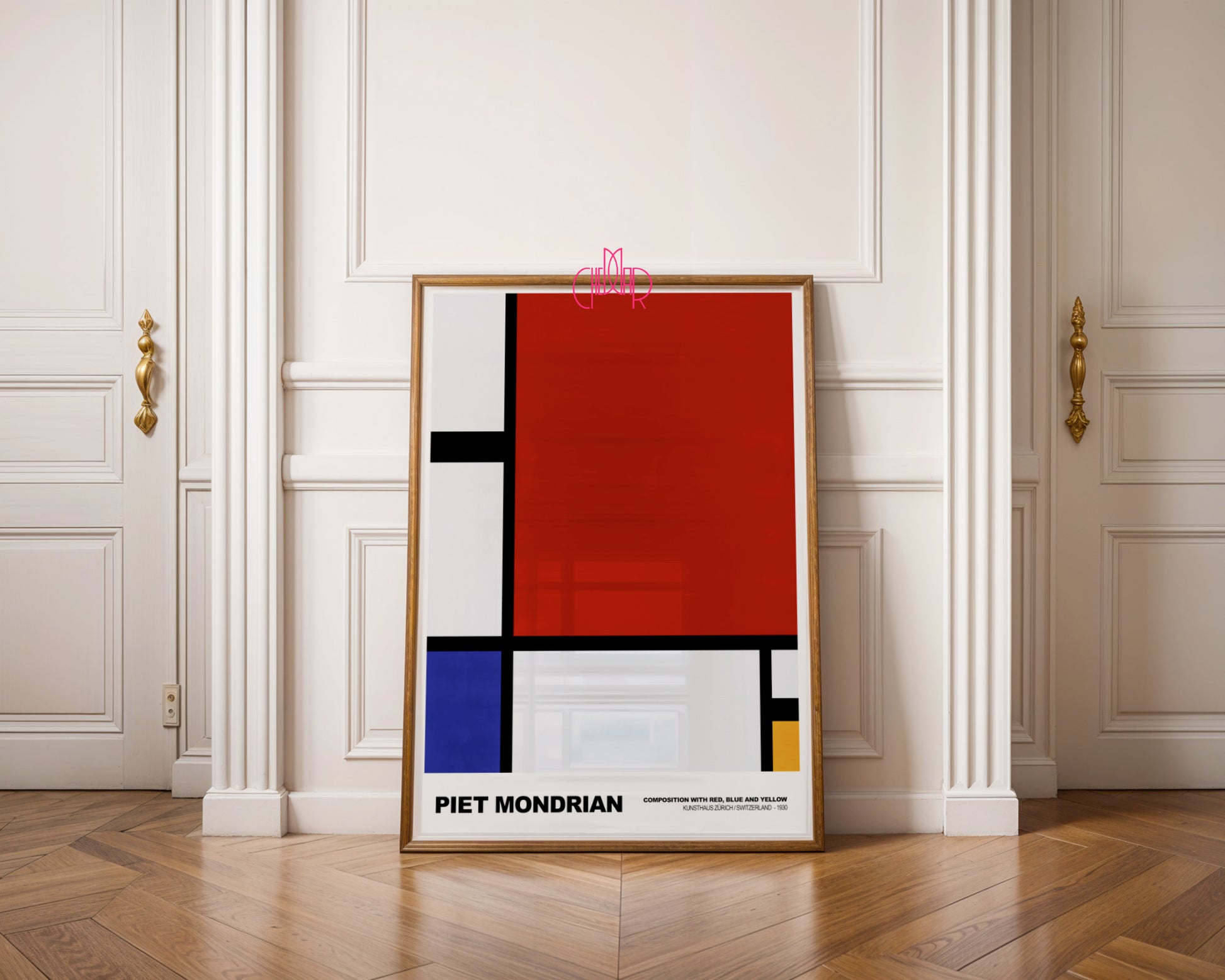 Czysta Abstrakcja: Scarlet Dominance – Piet Mondrian, Red & Blue Modernist Grid