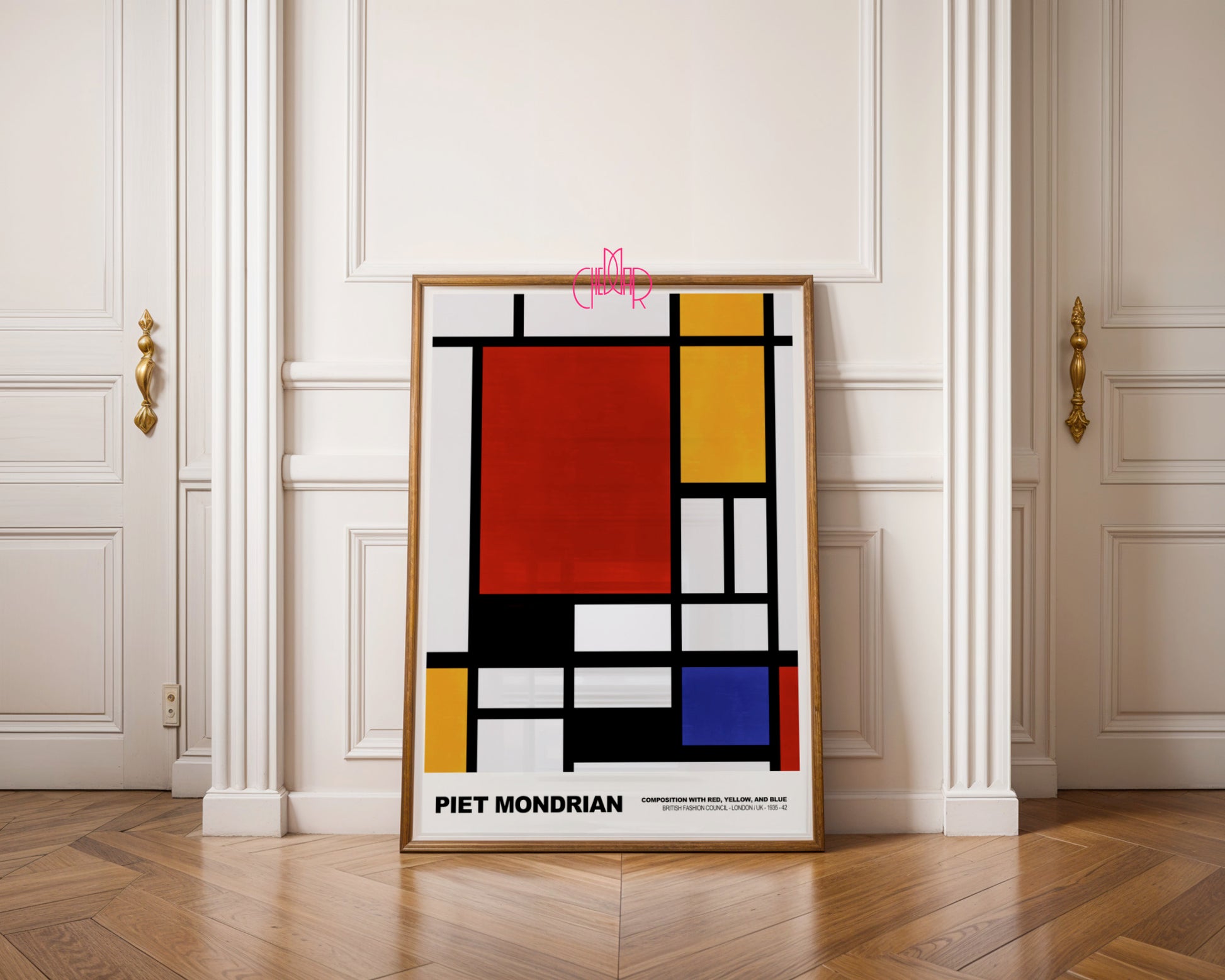 Geometryczna Dominacja: Scarlet Balance – Mondrian, British Fashion Council Composition