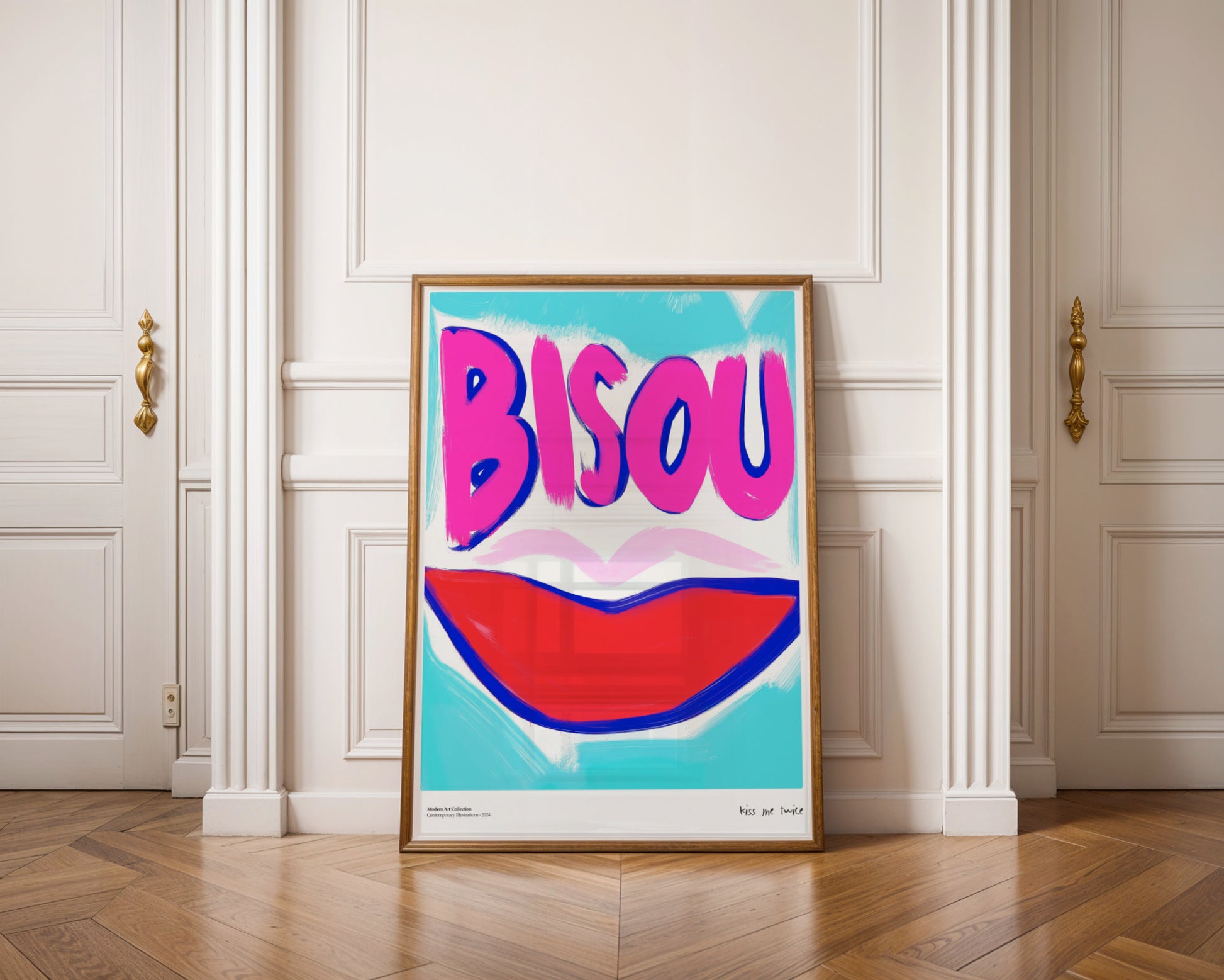 Bisou Bisou poster, French Kiss, modernism, contemporary art