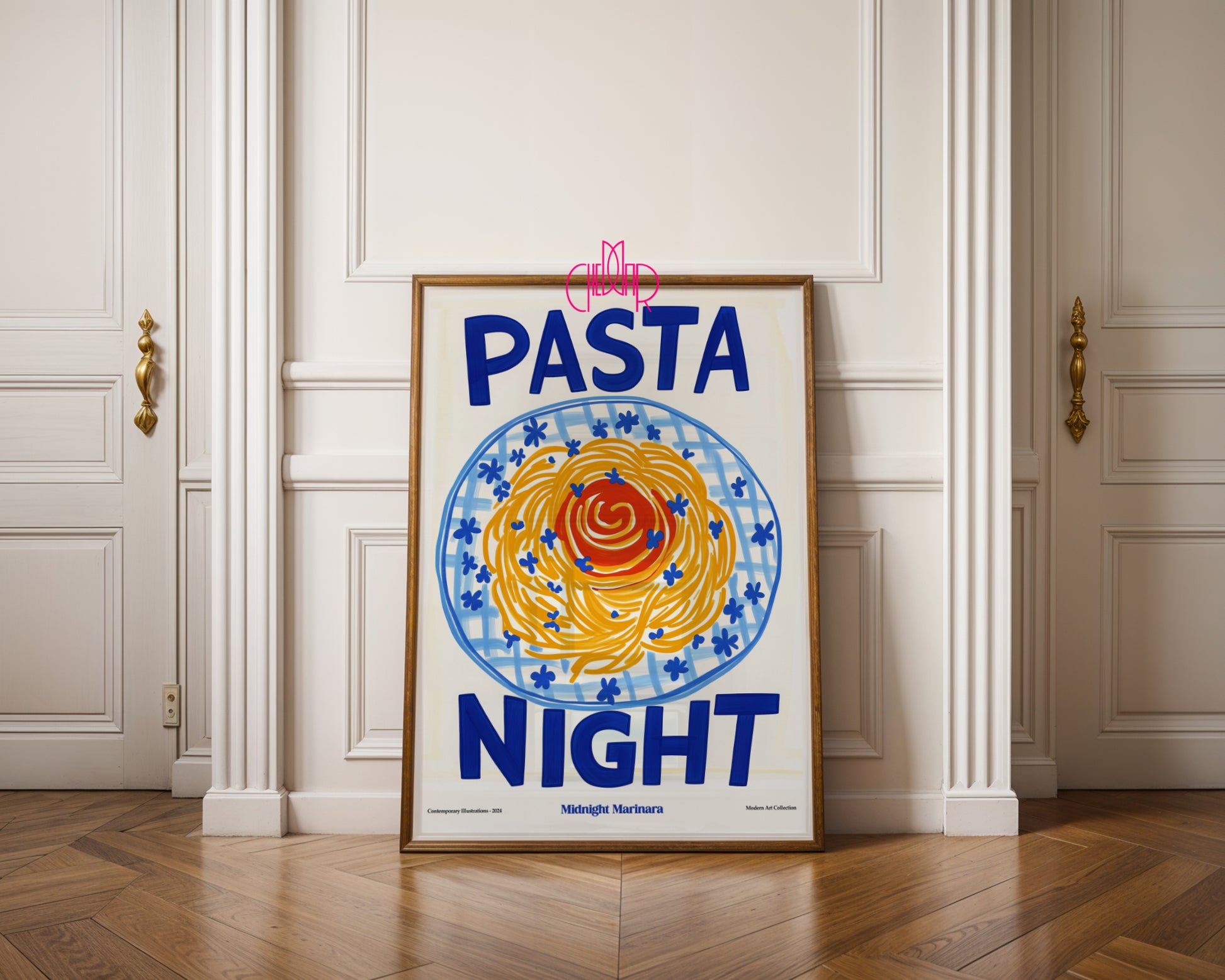 Pasta Night modernist poster, Contemporary Art Gallery