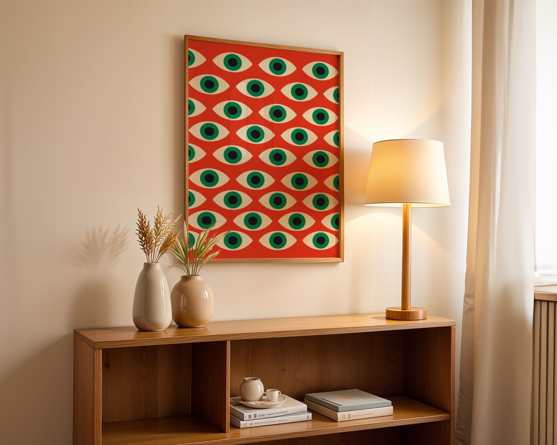 Bauhaus Geometric Poster – Red Pattern with Eyes, retro, vintage
