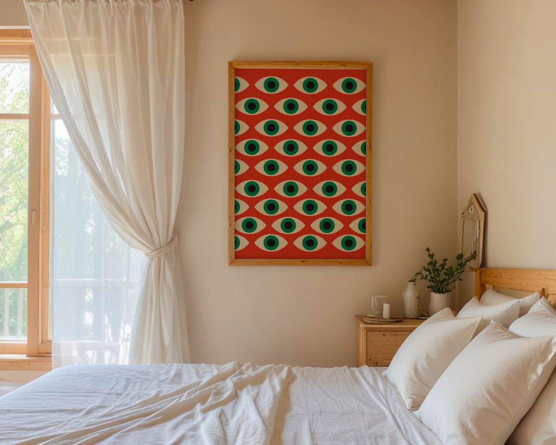 Bauhaus Geometric Poster – Red Pattern with Eyes, retro, vintage