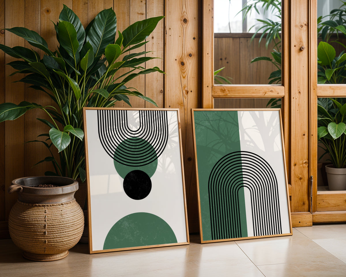 Green & Black Geometric Arches – Set of 2