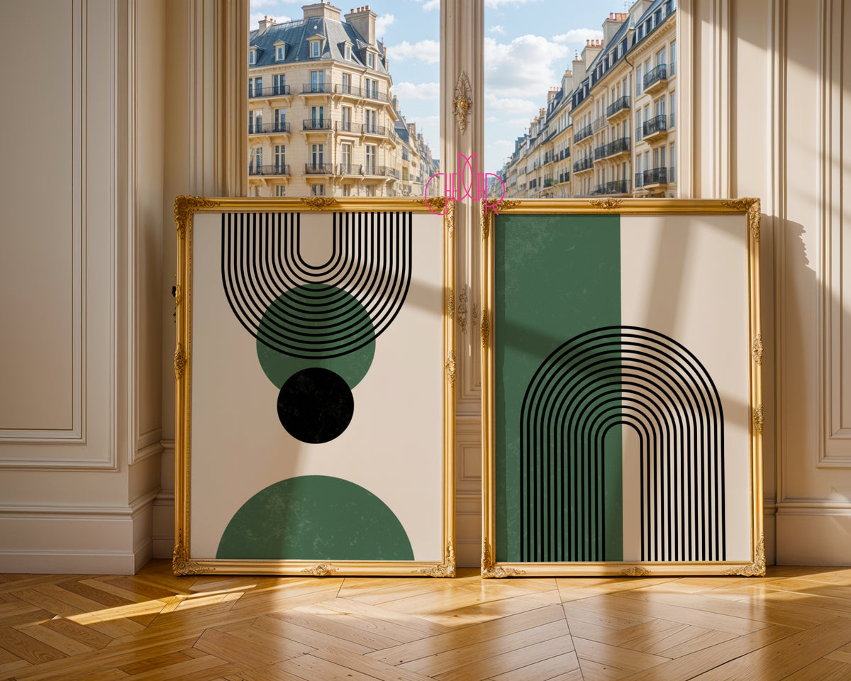 Green & Black Geometric Arches – Set of 2