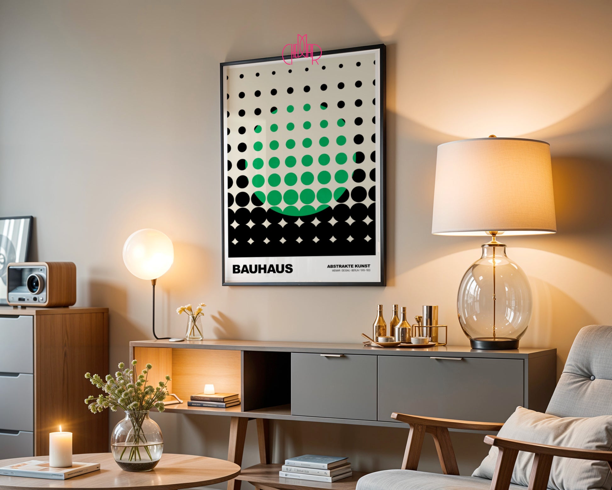 Wibracja Formy: Emerald Eclipse – Bauhaus, Abstract Dot Matrix