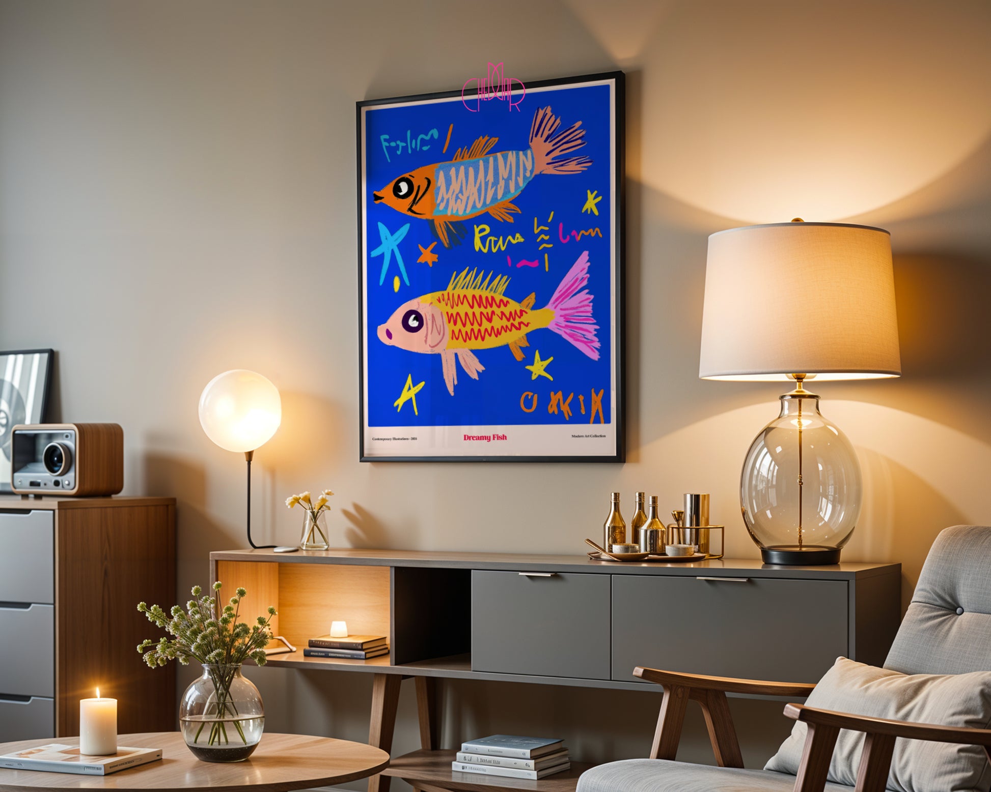 Dreamy Fish poster, marine art, contemporary art, modernism