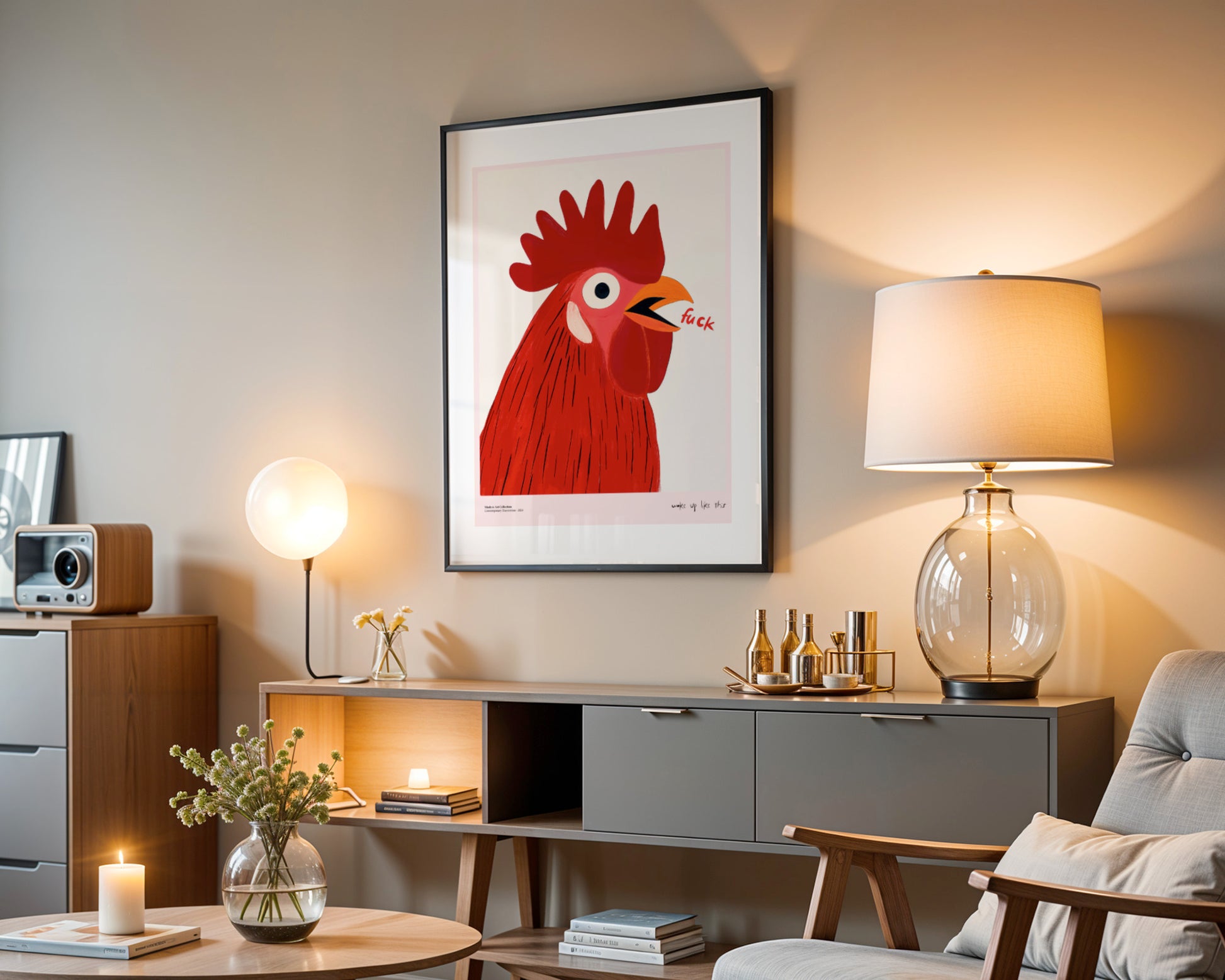 Woke Up Like This poster, Rooster Art, modernism, contemporary art