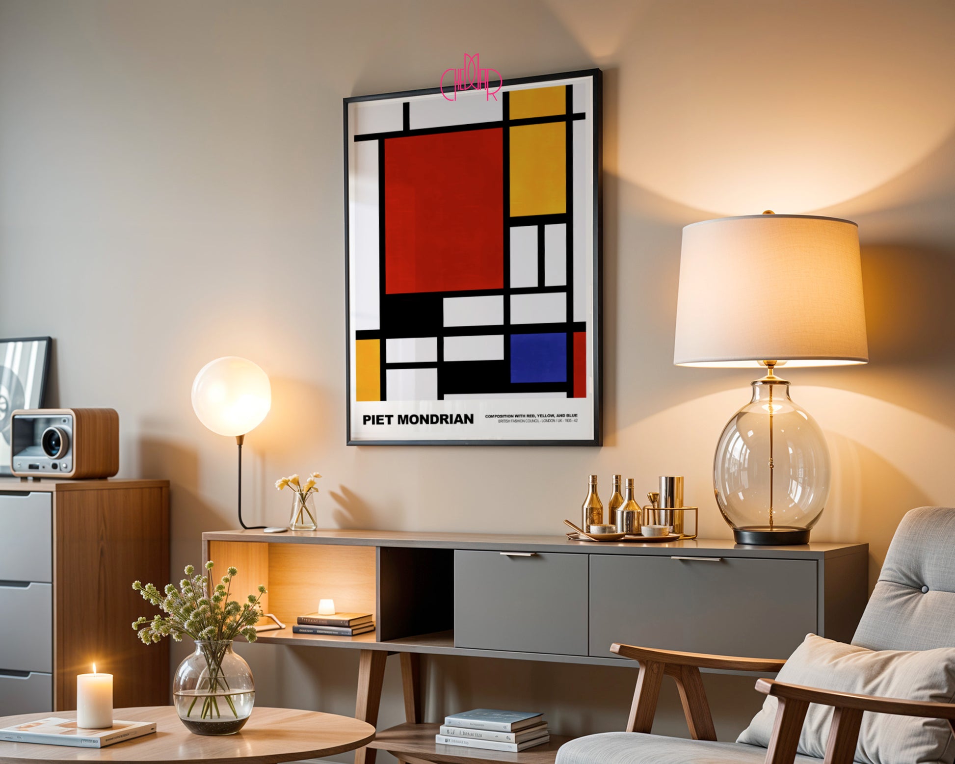 Geometryczna Dominacja: Scarlet Balance – Mondrian, British Fashion Council Composition