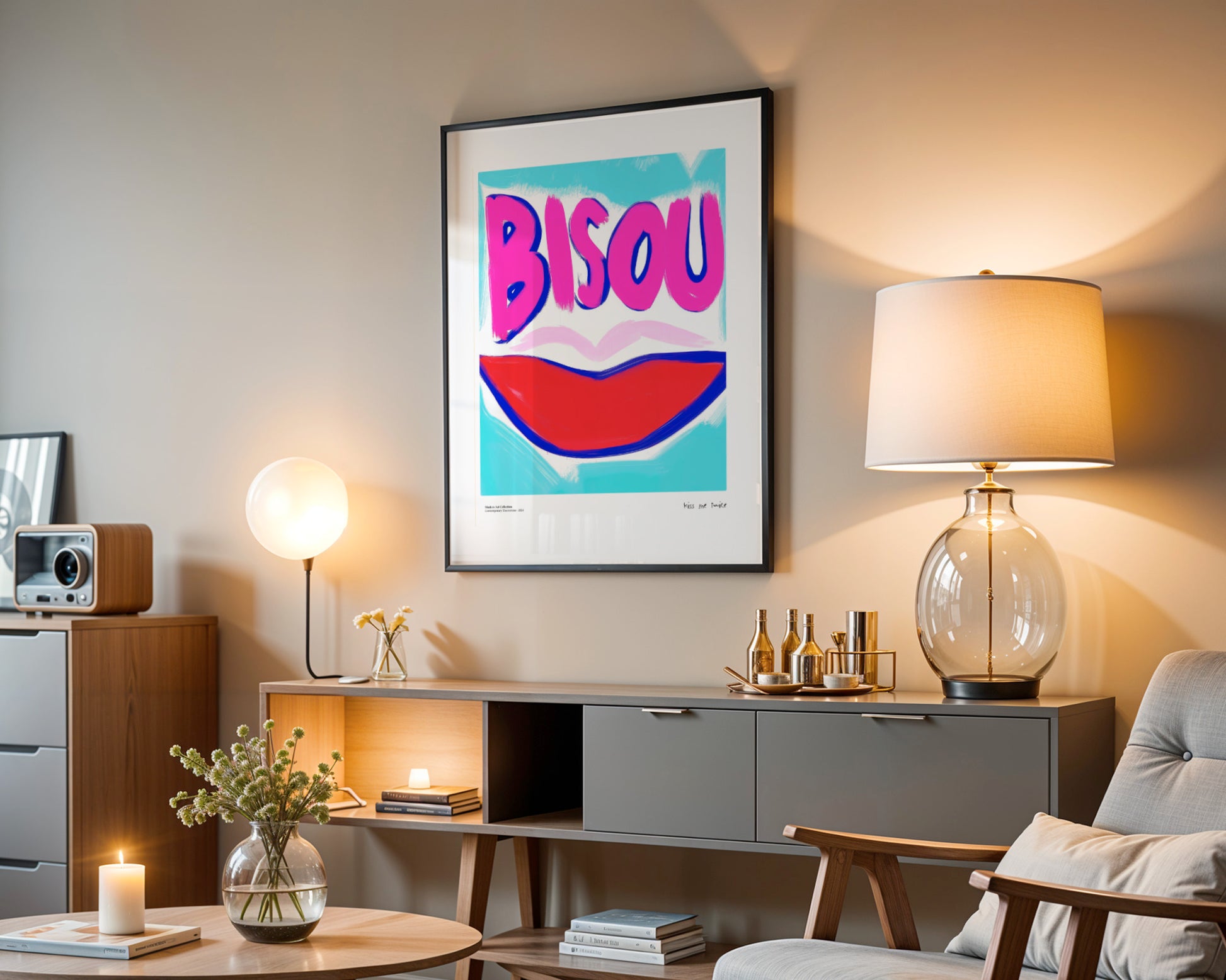 Bisou Bisou poster, French Kiss, modernism, contemporary art