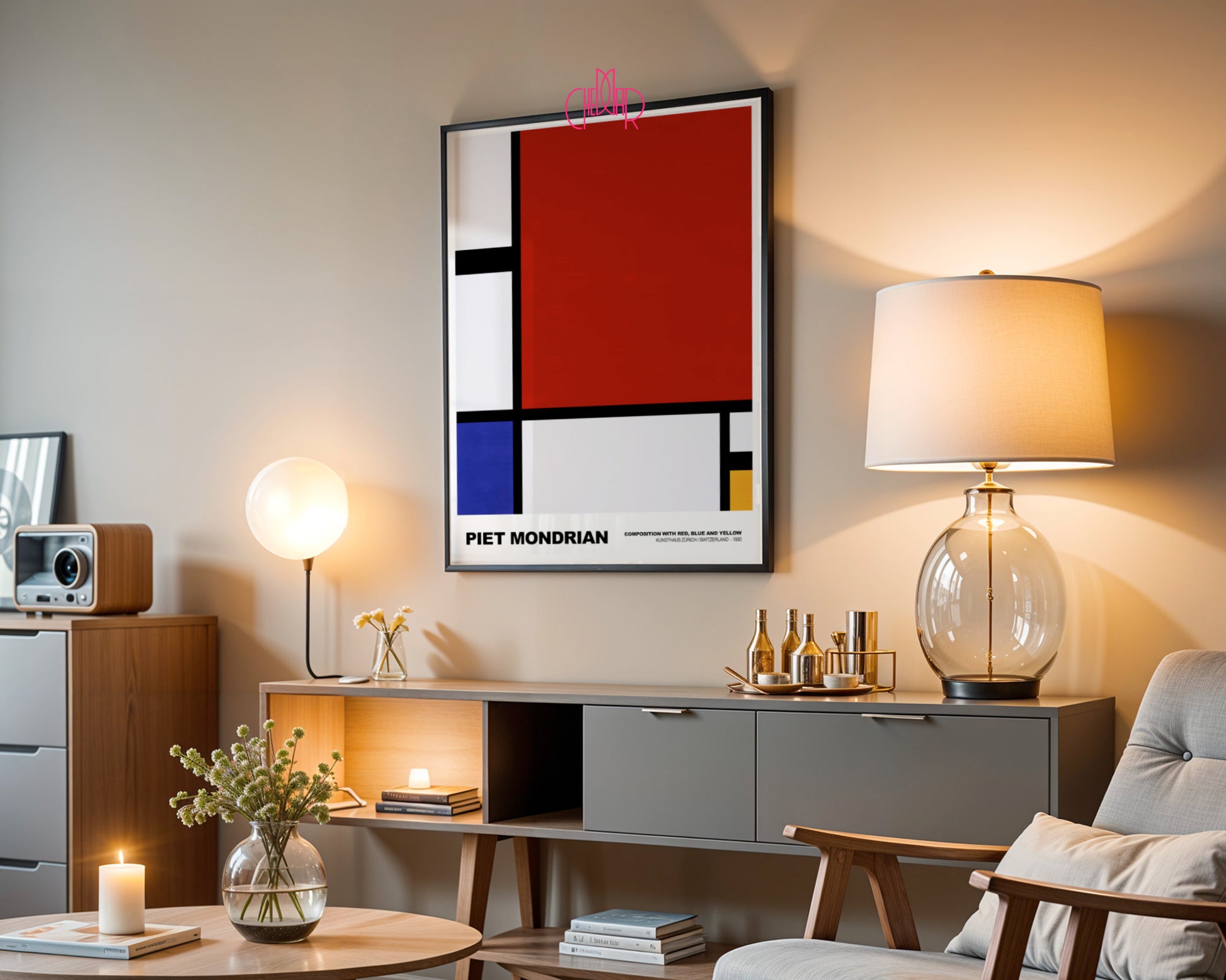 Czysta Abstrakcja: Scarlet Dominance – Piet Mondrian, Red & Blue Modernist Grid