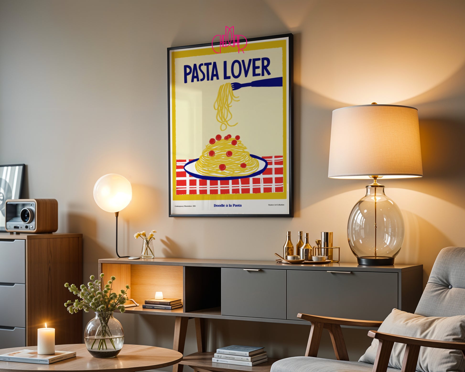 Pasta Lover modernist poster, Contemporary Art Gallery