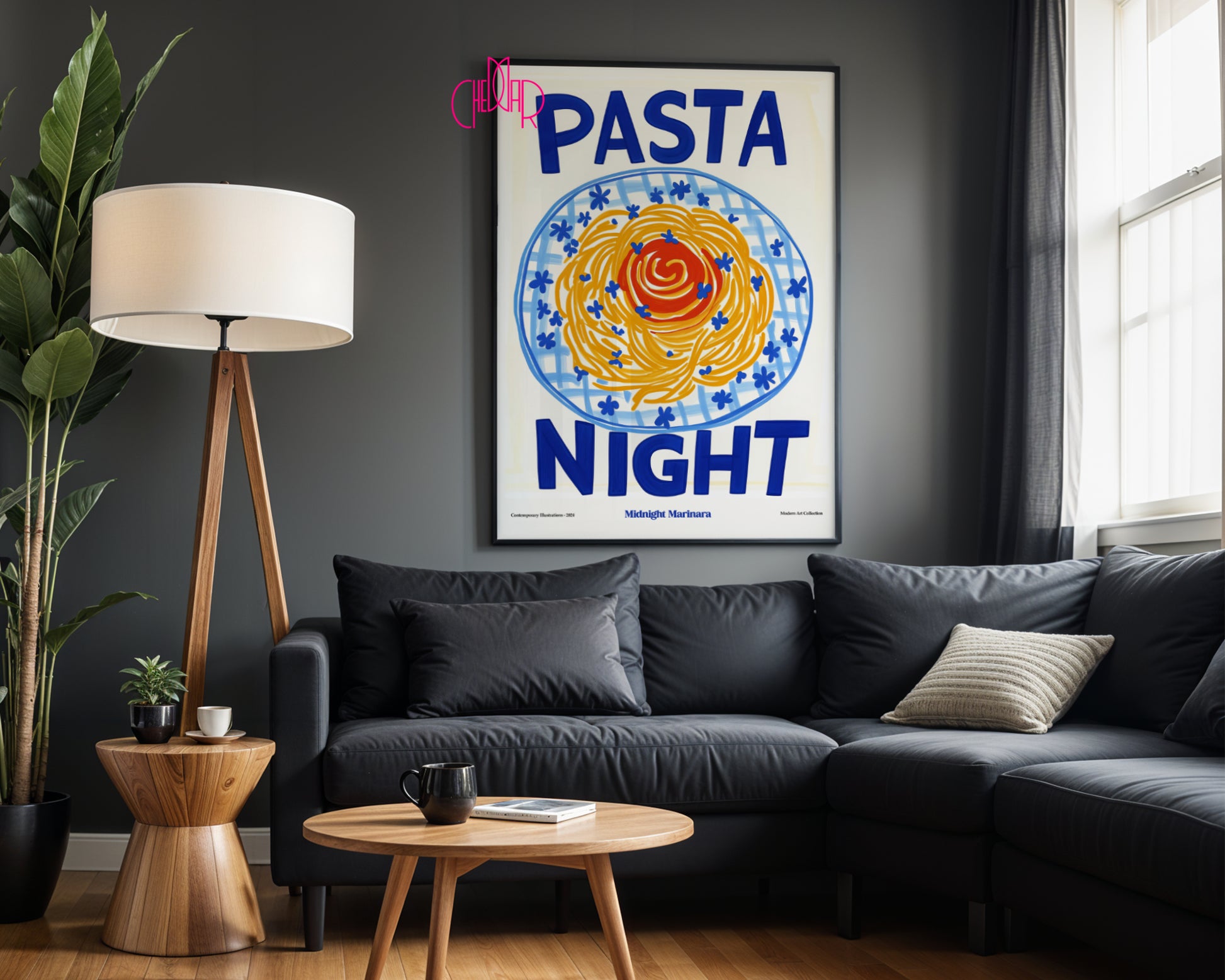 Pasta Night modernist poster, Contemporary Art Gallery