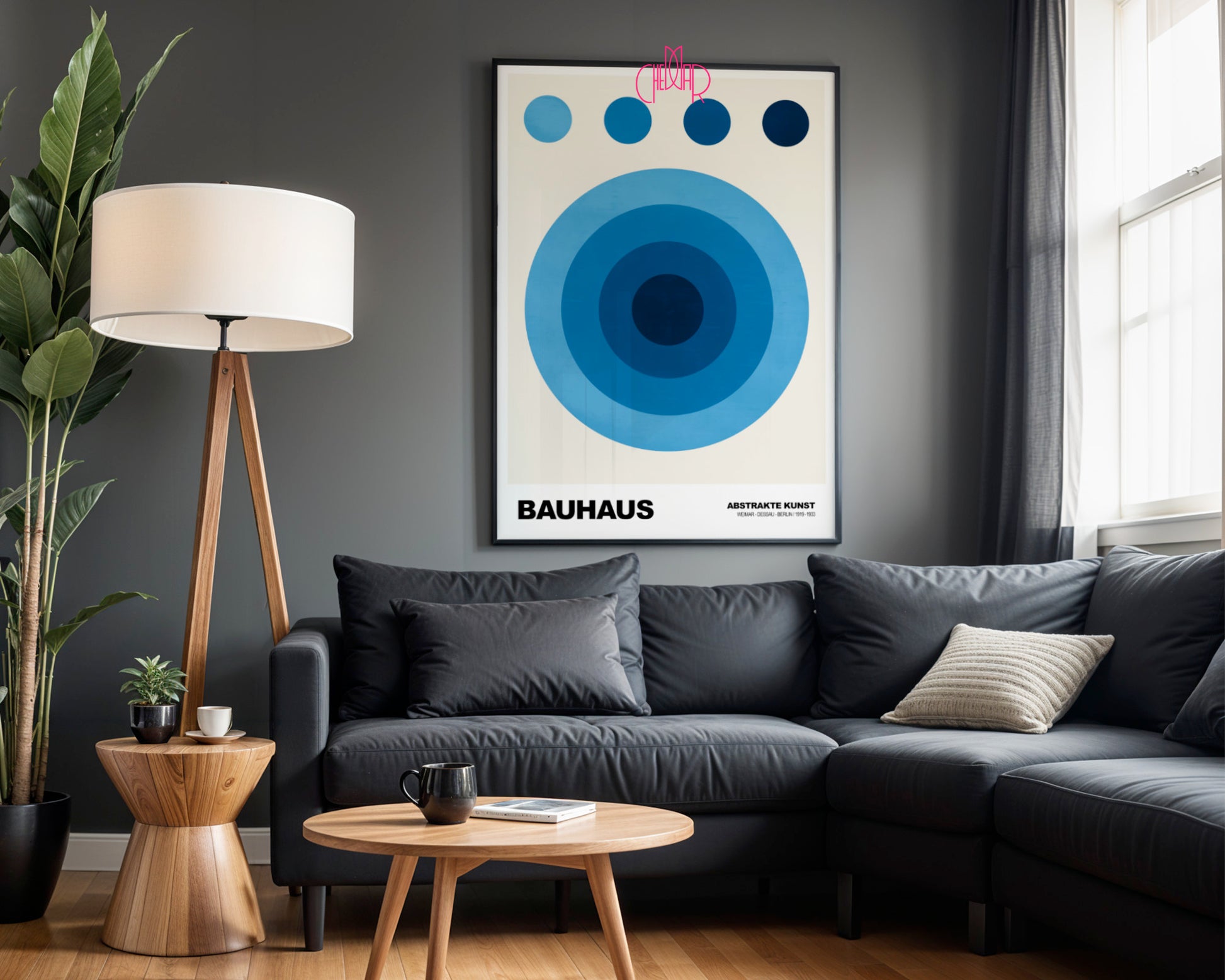 Lazurowa Koncentracja: Indigo Orbs – Bauhaus, Abstract Concentric Design