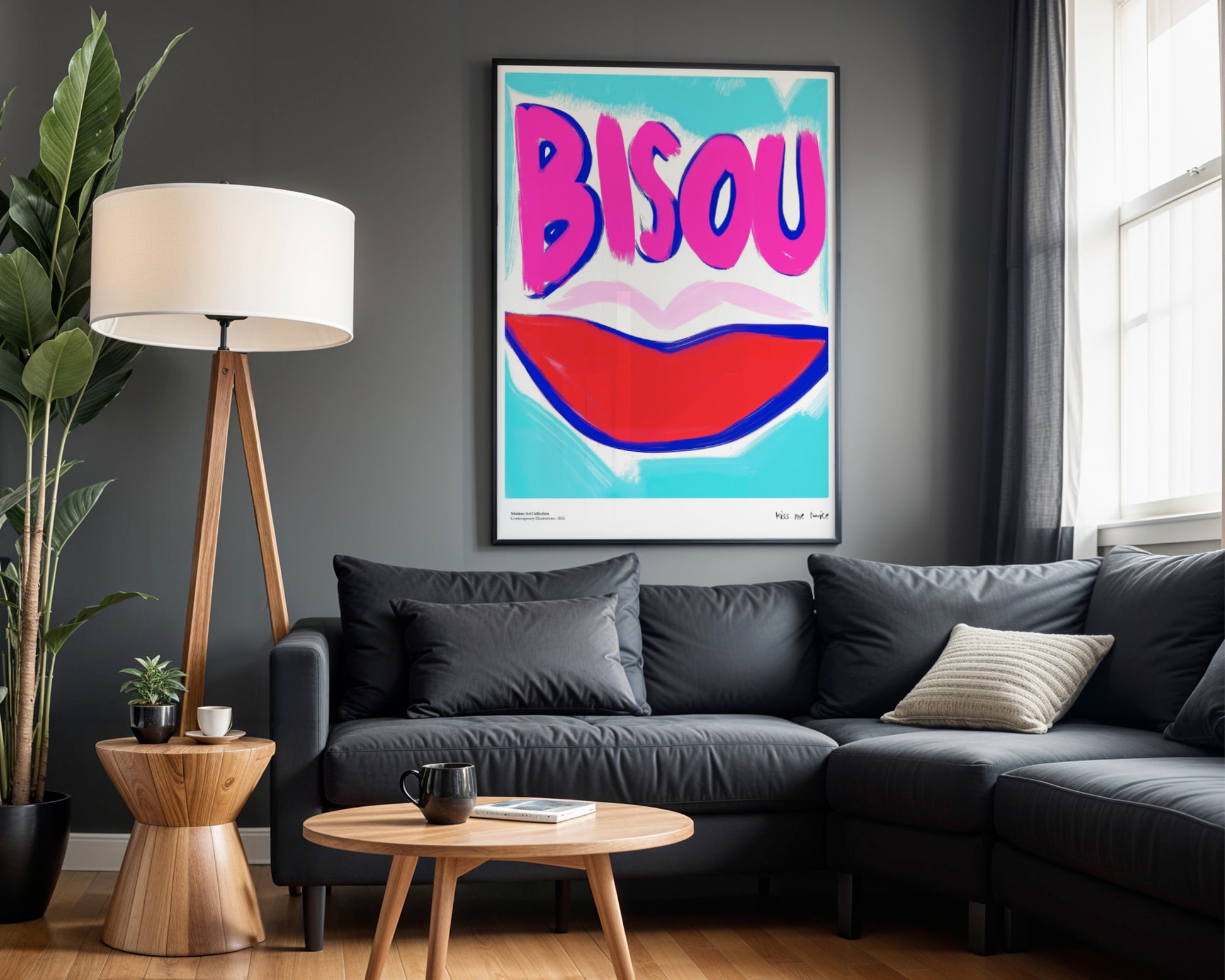 Bisou Bisou poster, French Kiss, modernism, contemporary art