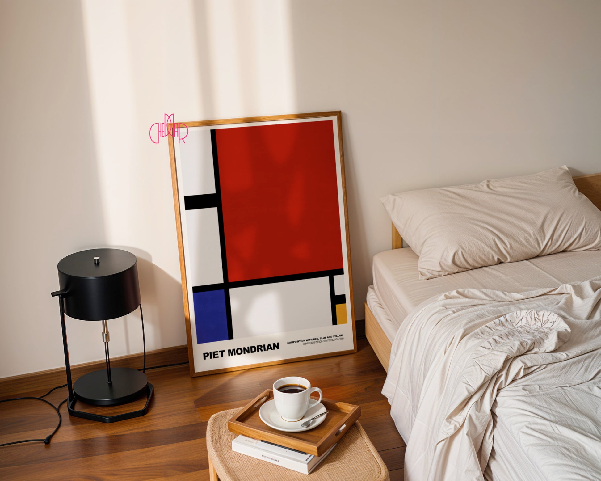 Czysta Abstrakcja: Scarlet Dominance – Piet Mondrian, Red & Blue Modernist Grid