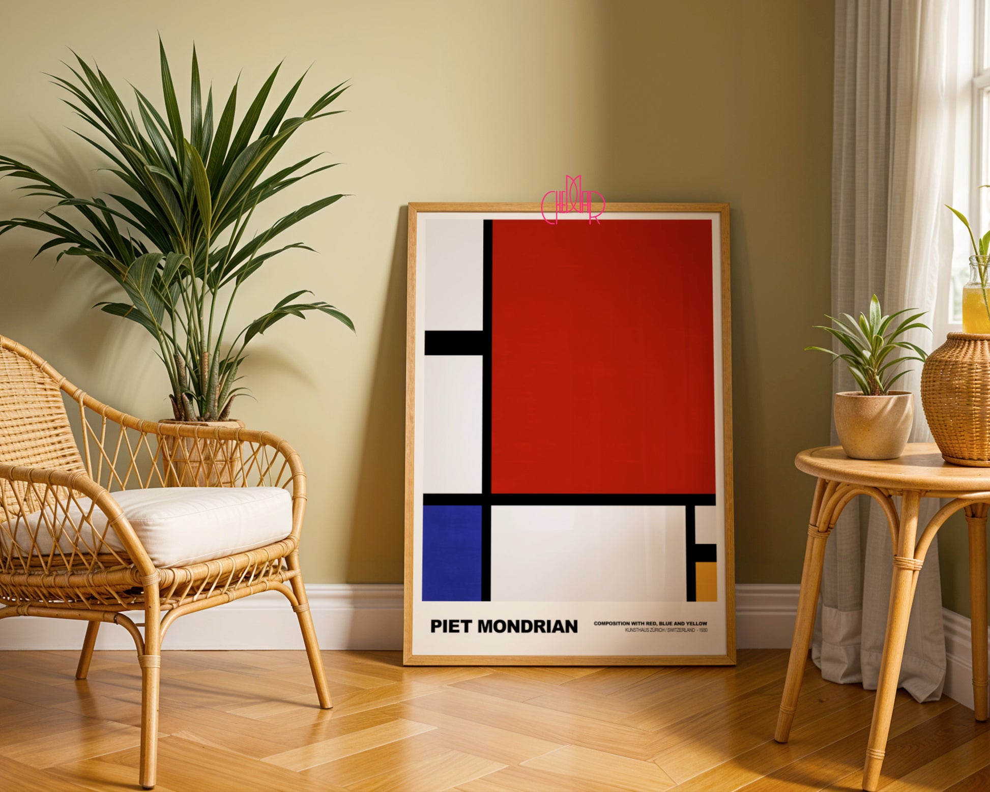 Czysta Abstrakcja: Scarlet Dominance – Piet Mondrian, Red & Blue Modernist Grid