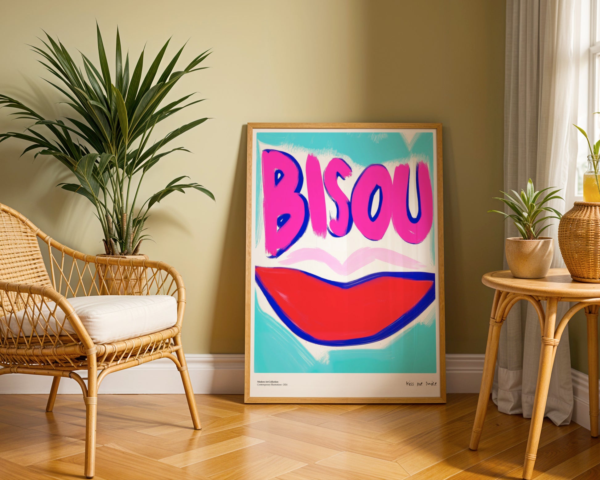 Bisou Bisou poster, French Kiss, modernism, contemporary art