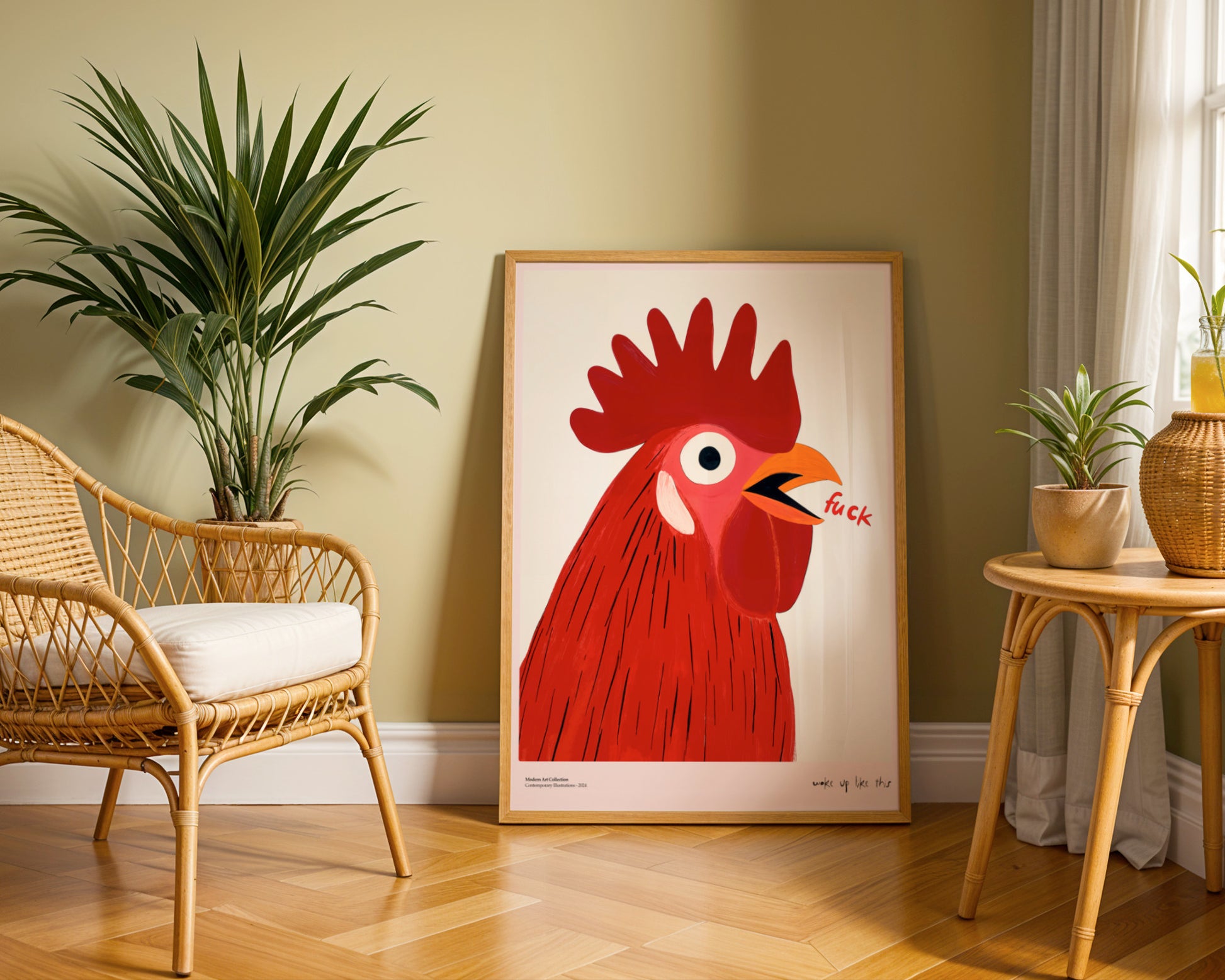Woke Up Like This poster, Rooster Art, modernism, contemporary art