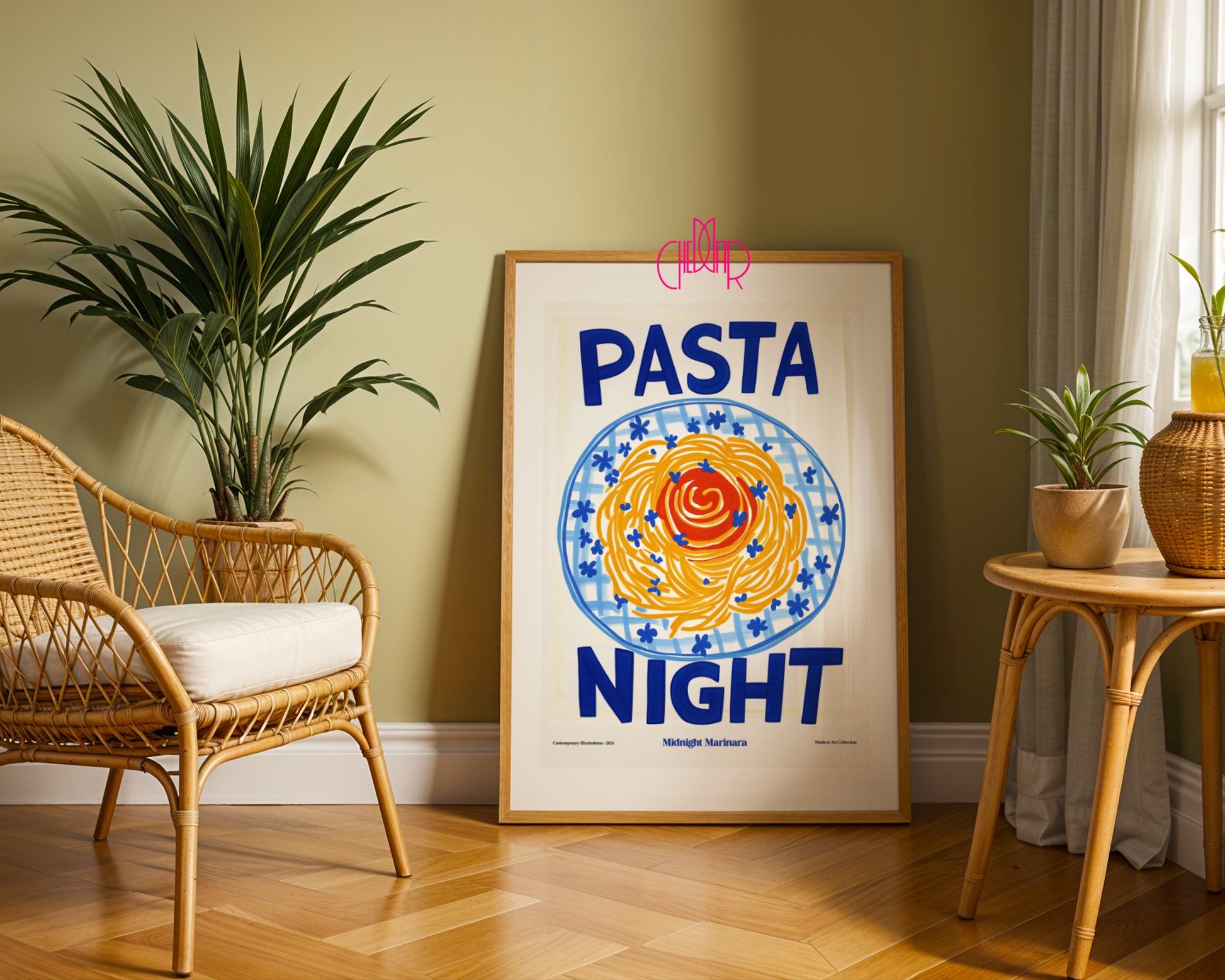 Pasta Night modernist poster, Contemporary Art Gallery