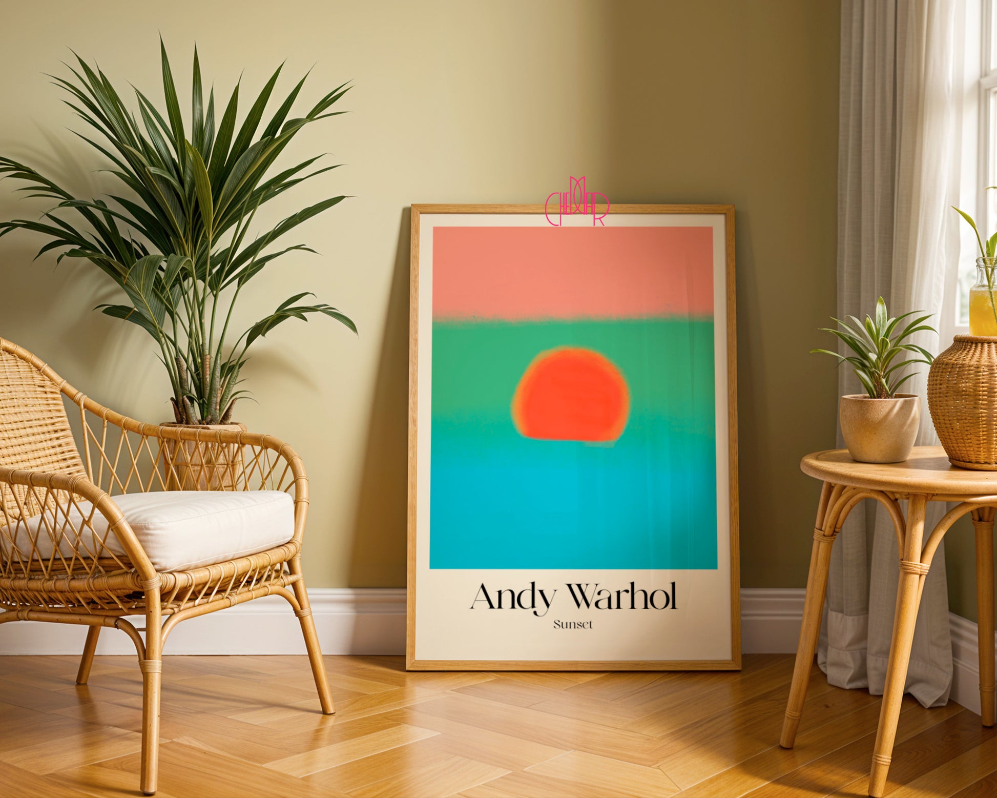 Tropikalna Reinterpretacja: Sunset Green & Azure – Andy Warhol, Pop Art Vision